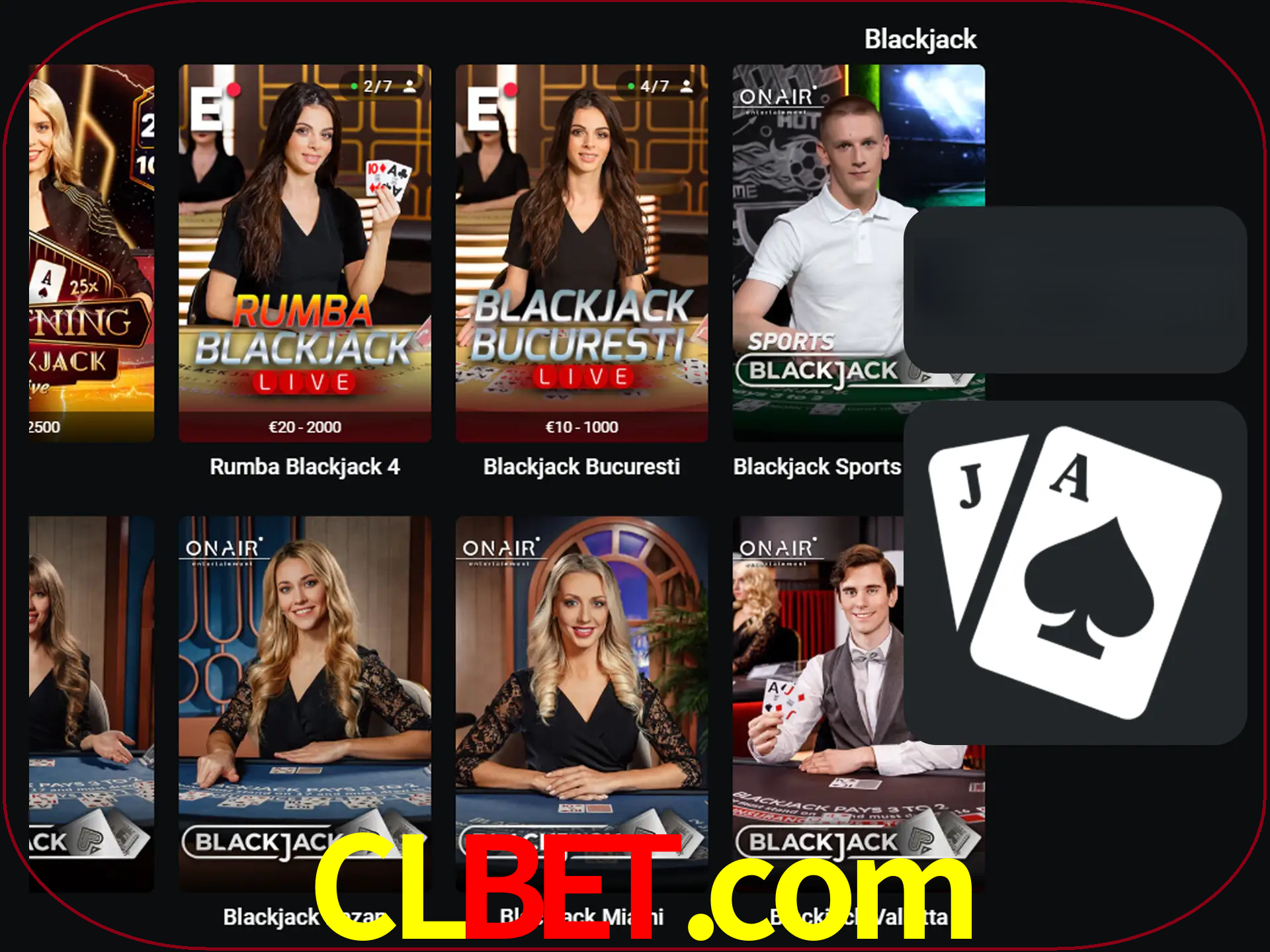 Escolha uma mesa completa de jogadores de blackjack.